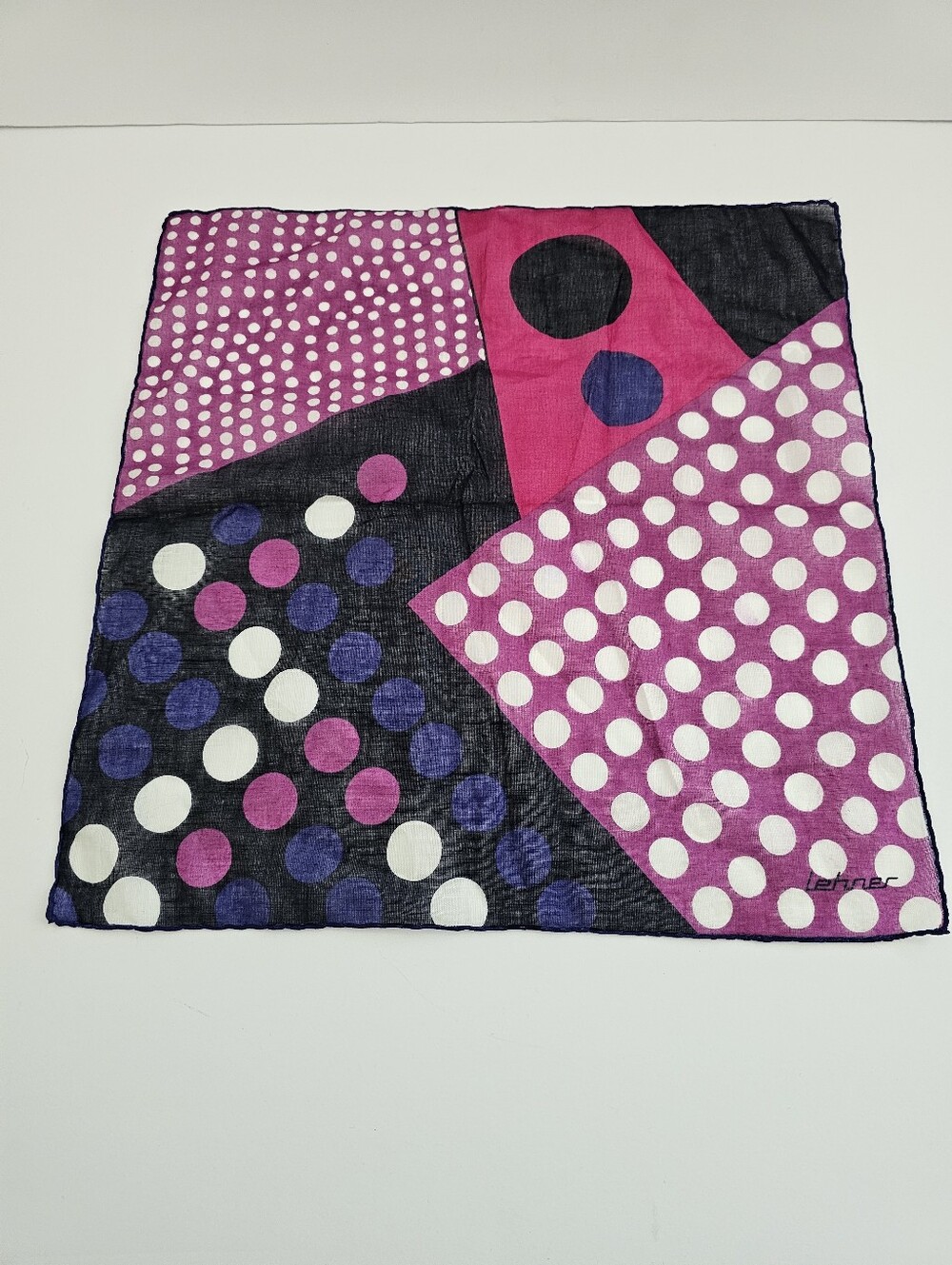 Vintage Lehner Swiss Hand Rolled Cotton Hankie – Mod Polka Dot Geometric Square
